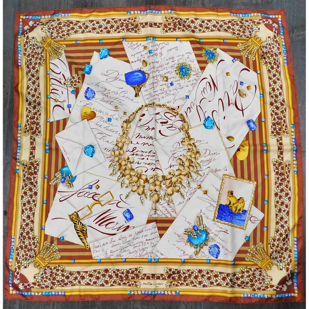 Must De Cartier Necklace Panthere Gemstone 100%‎ Silk Scarf France 34 x 34 inch